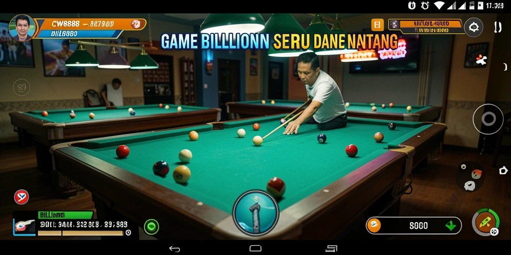 Tampilan antarmuka game billiard CW8888 yang menarik dan interaktif.