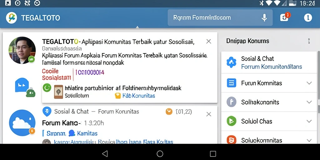 Antarmuka aplikasi TEGALTOTO menampilkan fitur Forum Komunitas yang interaktif.